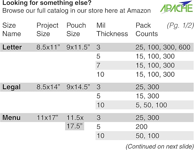 Apache 300 Pack Laminating Pouches 3 mil, for Legal Size 8.5 x 14 Inch Documents (9 x 14.5 Inch Sheets), Office and School Supplies, Thermal Laminating Sheets, Super Clear, Round Corner