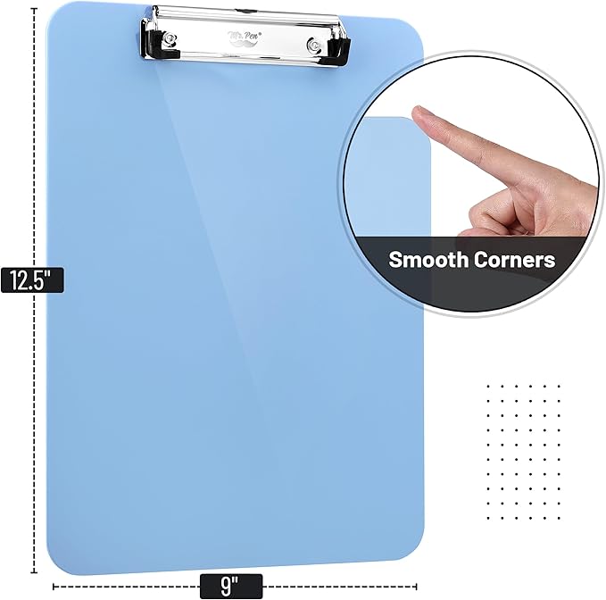 Mr. Pen- Plastic Clipboard, 12.5” x 9”, Cyan Blue, Clipboard Plastic, Low-Profile Metal Clip with Retractable Hanging Hole