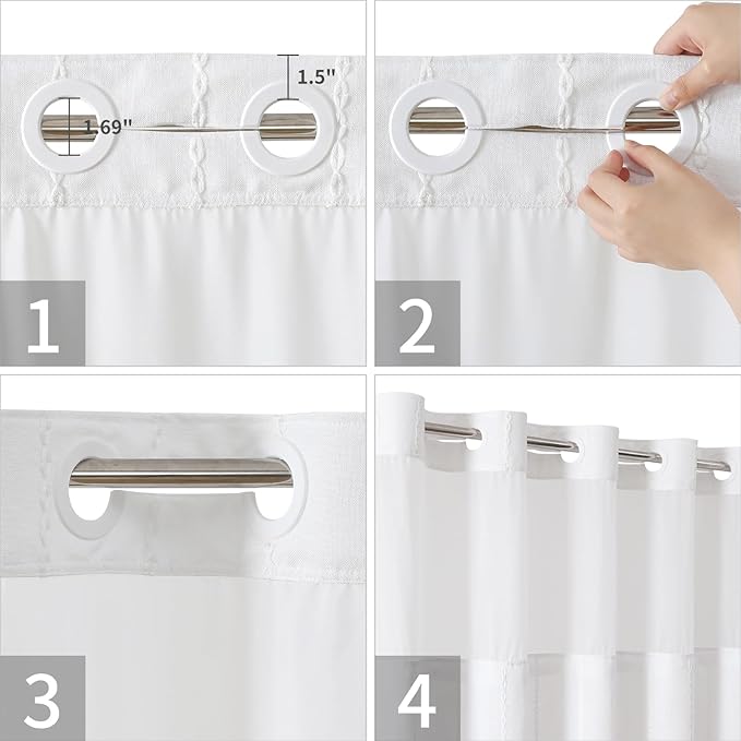 No Hook Stall Shower Curtain with Snap-in Fabric Liner - 54x80 Heavy-Duty Linen Textured Striped Design,Narrow Rustic Modern Farmhouse Bohemian Bathroom Curtain,Water-Repellent,White