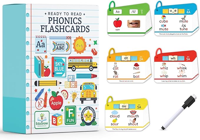 Phonogram Flash Cards - Phonics Flash Cards - Learn to Read - CVC Reading Flashcards for Kids Ages 5-8 - Phonics Games - Homeschool Preschool Kindergarten First Second Grade Learning Activities