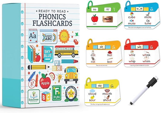 Phonogram Flash Cards - Phonics Flash Cards - Learn to Read - CVC Reading Flashcards for Kids Ages 5-8 - Phonics Games - Homeschool Preschool Kindergarten First Second Grade Learning Activities