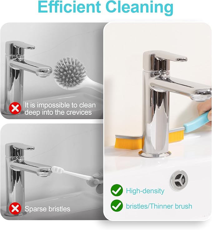 JOYMOOP 4 Pack Crevice Cleaning Brush, Turquoise Hard Bristle Grout Brush, House Cleaning Supplies, Magnetic Gap Cleaning Brush for Kitchen, Bathroom, Window, Toilet, Multifunctional Cleaning Tools