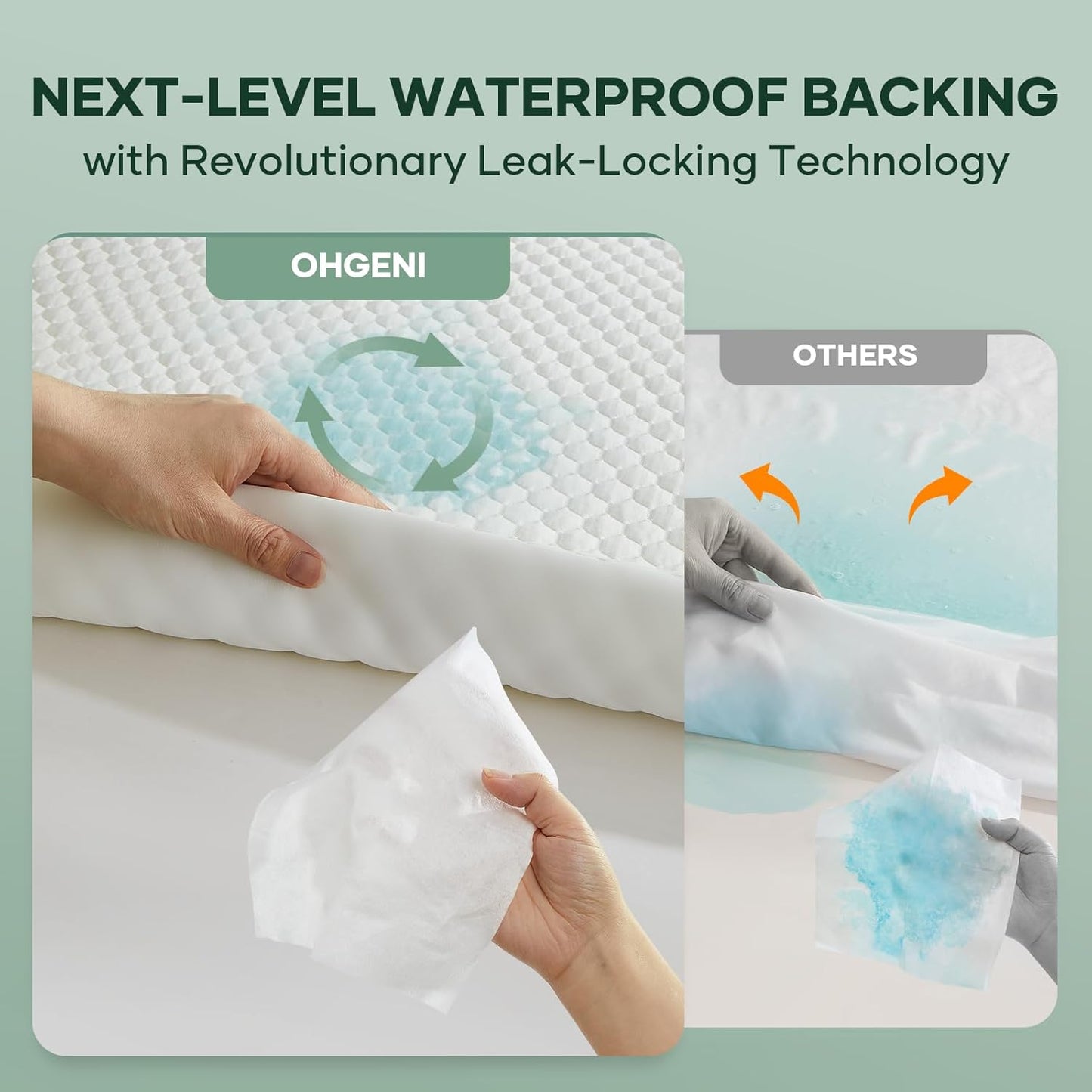 OhGeni 100% Waterproof Mattress Protector, King Size Mattress Pad, Fits 6"-20" Mattresses with Deep Pocket, Cooling, Breathable Fitted Sheets, Soft Bed Cover, Noiseless, Machine Washable