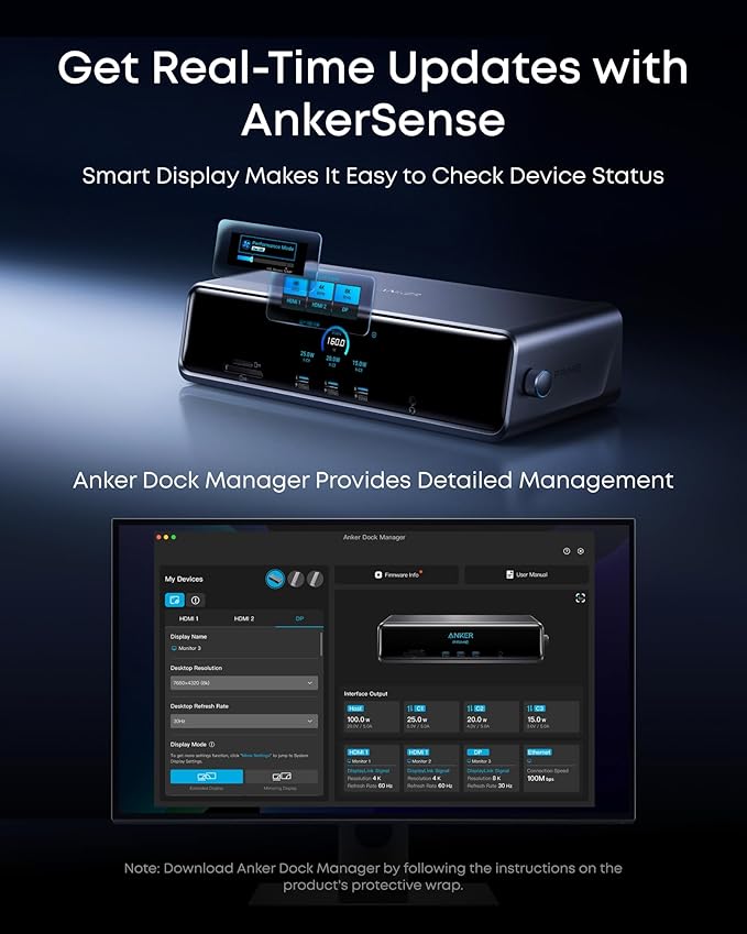 Anker Prime Docking Station (DL7400), 14-Port Triple Display with DisplayLink, 140W Max, Smart Display, Triple 4K 60Hz, Cooling Fan, for macOS and Windows (The Latest DisplayLink Driver Required)