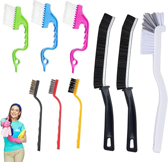 9-Piece Window Track Hard Bristle Gap Cleaning Brush Set, Multi-Purpose Household Cleaning Tool for Cleaning Kitchen, Cups, Bathroom, Window Tracks, Corners and Small Spaces