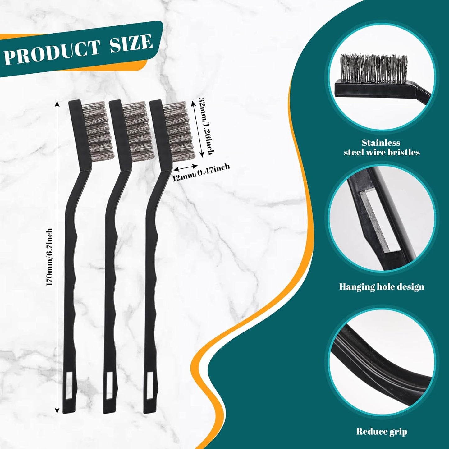 24 Pcs Mini Stainless Steel Wire Brush Set, Wire Scratch Brush with Curved Handle, Cleaning Weld Slag and Rust