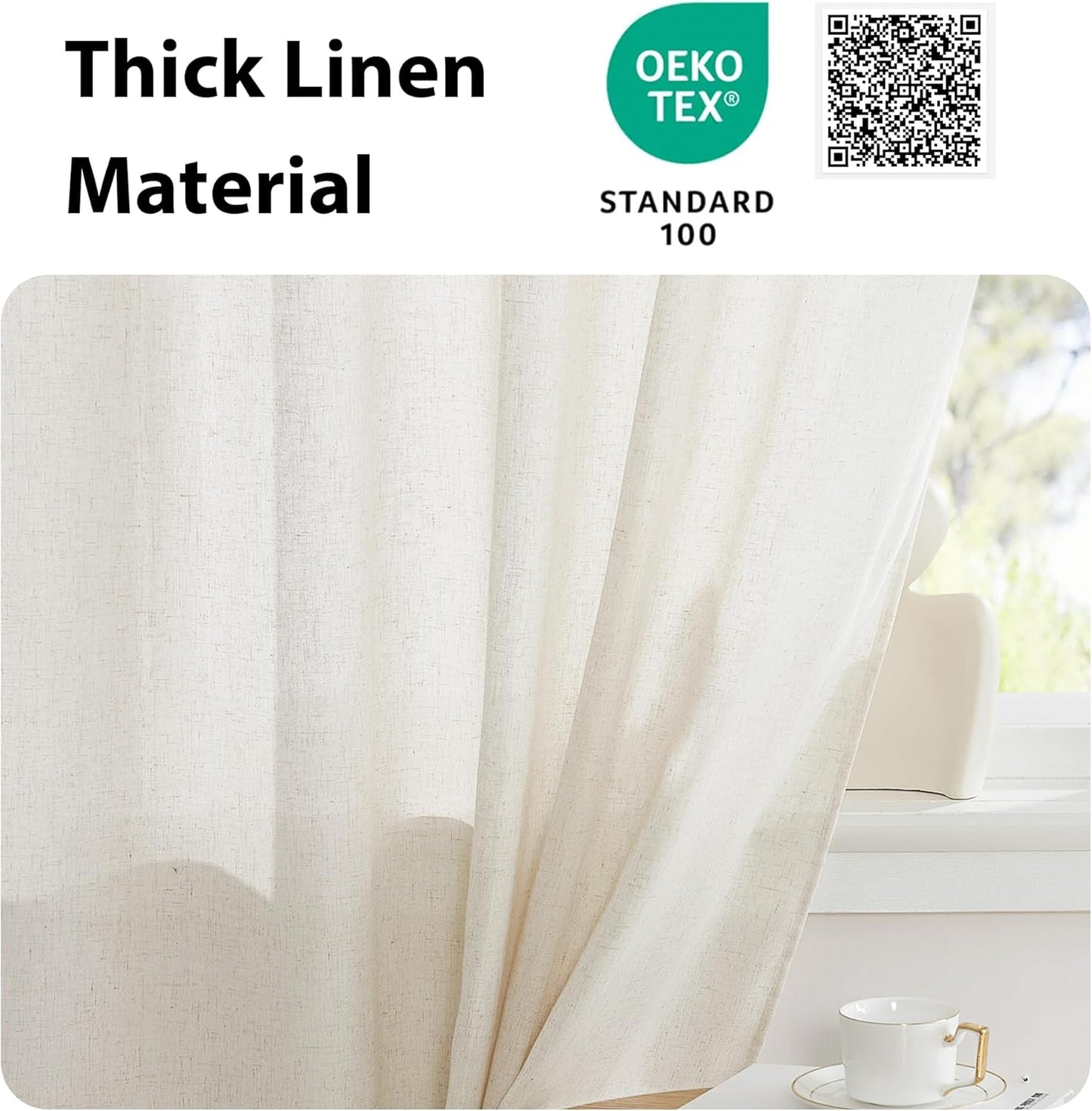 NICETOWN Natural French Door Curtain Farmhouse Style Light Filtering Curtain Panel Rod Pocket Linen Front Door Shade Sidelight Country for Glass, 26" W x 40" L, 1 Panel