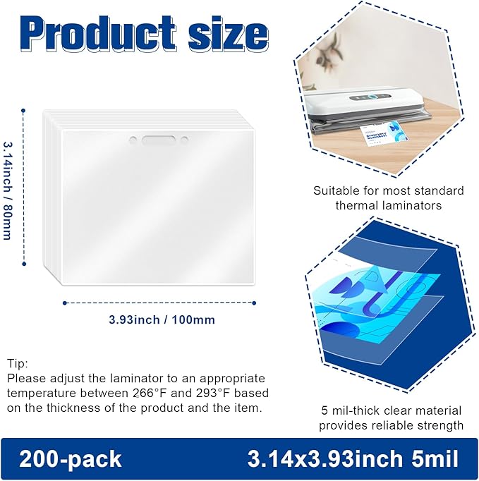 200 Pack 5mil 3x4" Thermal Laminating Pouches Badge Laminate Pouches Clear Laminated Luggage Tags Printable Laminator Pouches for Business Permits Cards (200, 2.94"x4.13"-5mil-with Holes)