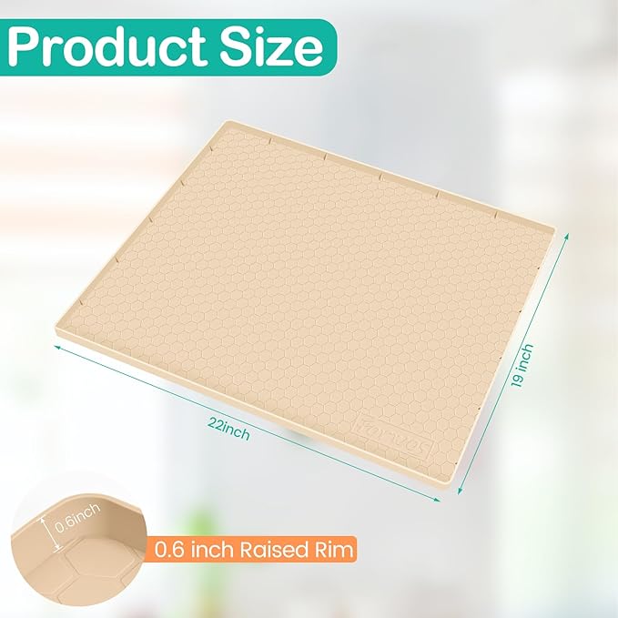 Waterproof Under Sink Mat 22" x 19", Silicone Cabinet Liner, Rubber Protector for Kitchen and Bathroom, Keeps Cabinets Clean, Dry, and Organized (Beige)