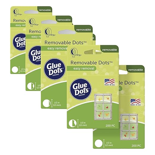 Glue Dots Double-Sided Removable Dots, 1/2'', Clear, Includes 3 Rolls of 200| 600 Total (Pack of 9)