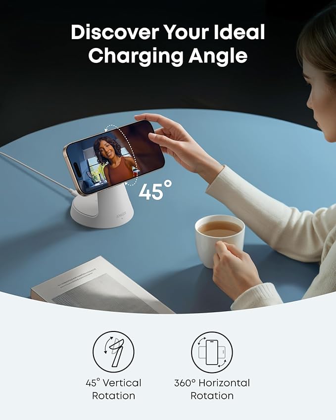 Anker MagSafe Charger Compatible, MagGo 3-in-1 Charging Station, Nano Charging Stand, Qi2 Certified 15W Magnetic Wireless Charger Dock, for iPhone17/16/15/14, Apple Watch,AirPods (Adapter Included)