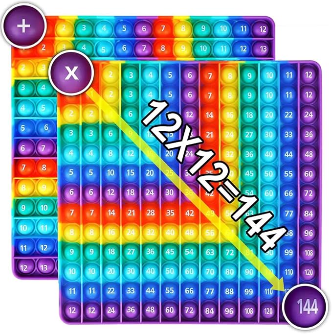 AK-SHIP Multiplication Game Table, 12 X 12 Multiplication Math Board Numbers Addition and Multiplication Table in one, Rainbow Dimple Fingertip Toys, Stress Relieving （1 Piece）