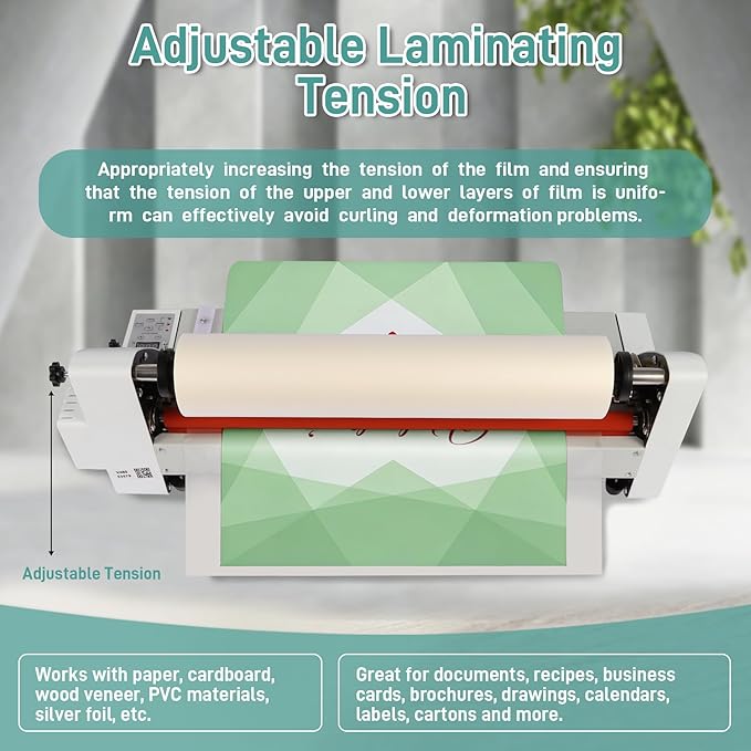 18inch Cold Hot Roll Laminator with 2 Rolls of Thermal Laminating Film (1 Inch Core, 0.8 mil,17.3in W×656ft L), V480 Laminating Machine, Single & Double-Sided Thermal Laminator, Digital Display, 110V