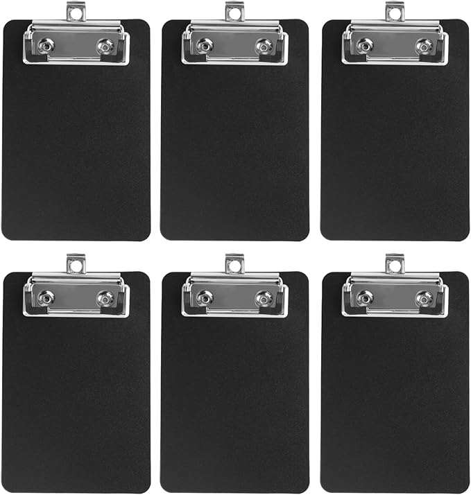 6 Pack Small Clipboards, Black Mini Clipboards 4x6, Plastic A6 Size Black Clipboard, Mini Clipboard with Retaining Clips, Memo Notepads Pocket Size for Classroom Restaurants Office Appreciation Gifts