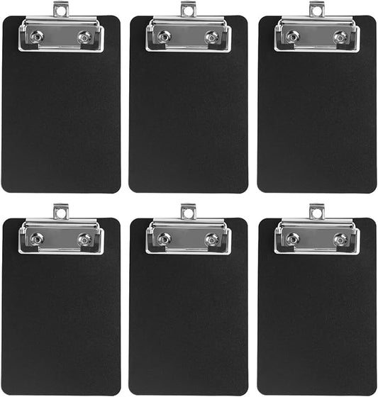 6 Pack Small Clipboards, Black Mini Clipboards 4x6, Plastic A6 Size Black Clipboard, Mini Clipboard with Retaining Clips, Memo Notepads Pocket Size for Classroom Restaurants Office Appreciation Gifts