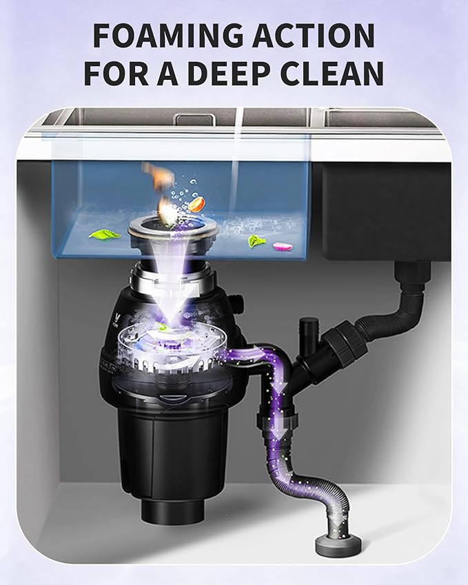 Garbage Disposal Cleaner Deodorizer Tablets - 24 Pack Powerful XL Sink Disposal Cleaner Foaming Tablet, Lavender Foam Garburator Disposer Freshener, Natural Kitchen Drain Cleaning Care, 1 Year Supply