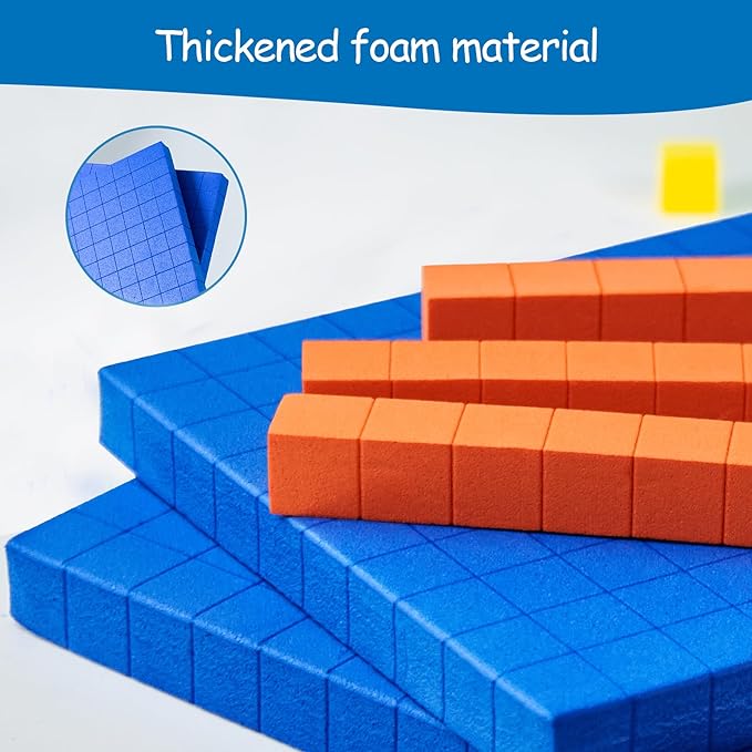 Foam Base Ten Set for Math 131 PCS Place Value Blocks,Counting Cubes for Kids Math,Base 10 Math Manipulatives for Early Counting Math Toy in School Home