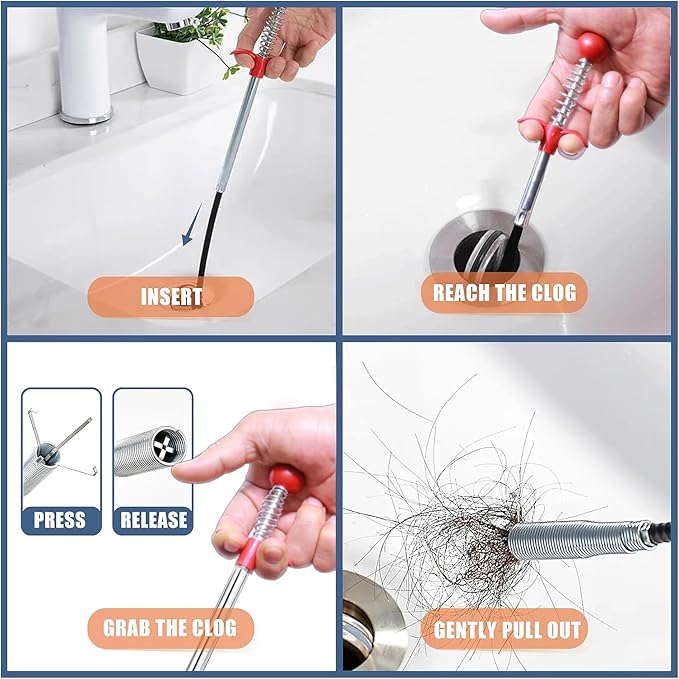 61 Inch Drain Snake Hair Drain Clog Remover With 4 Claws Bendable Hose Pickup Reaching Assist Tool for Home and Kitchen Sink