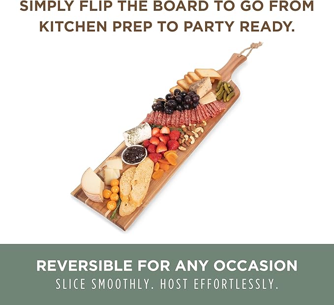 PICNIC TIME Artisan 30" Acacia Charcuterie Board with Raw Wood Edge, Wooden Cutting Board with Handle, All-Purpose Serving Platter, Decorative and Reversible Serving Plank (Acacia Wood)