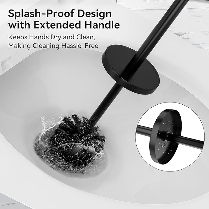 DOWRY Toilet Brush and Holder for Bathroom Storage Organization Deep Cleaning Covered Brush Cleaner Black Toilet Brush with 2 Brush Holders,Black Round 2PCS