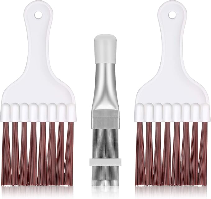 Boao 3 Pieces Air Conditioner Condenser Fin Cleaning Brush Stainless Steel Coil Cleaner Fin Comb Refrigerator Coil Cleaning Whisk Brush(Simple)