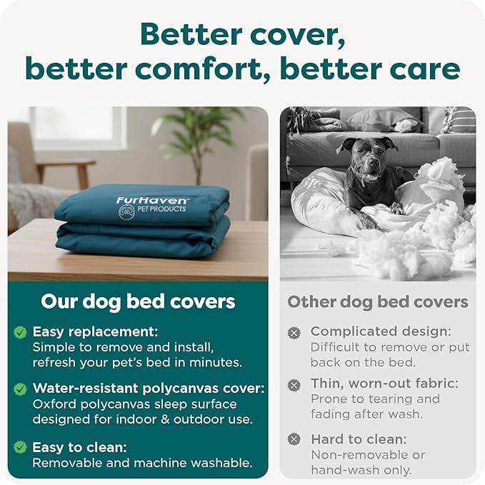 Furhaven Replacement Dog Bed Cover Water-Resistant Indoor/Outdoor Logo Print Oxford Polycanvas Mattress, Washable - Deep Lagoon, Jumbo (X-Large)