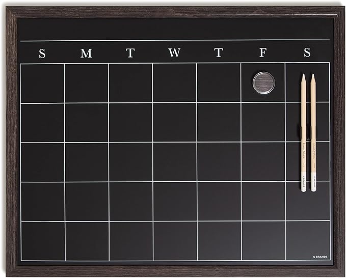 U Brands 16" x 20" Magnetic Monthly Calendar Chalkboard with Rustic Wood Frame, Blackboard Surface, Wall Mountable, Monthly Planner Board, Magnetic Calendar for Home, Office, Kitchen, Classroom