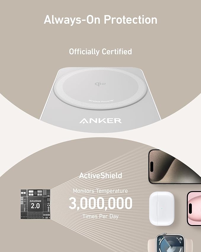 Anker MagGo 3 in 1 iPhone 17 Charging Station, MagSafe-Compatible Wireless Charger Stand, Qi2 Certified 15W Foldable Charger for iPhone 17/16/15/14/13/12, AirPods, Apple Watch Ultra(Adapter Included)