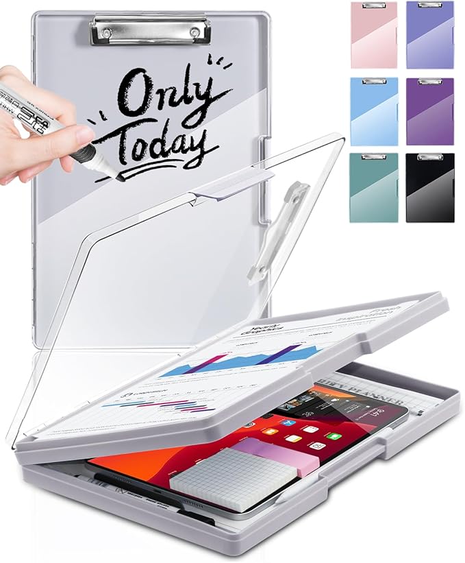 Clearview Clipboard with 2 Storage, Dry Erase 8.5x11 Heavy Duty ClipBoards - High Capacity Coaches Clip Board with Pen Holder - Side Opening Plastic Nursing Clip Case (Lvory)