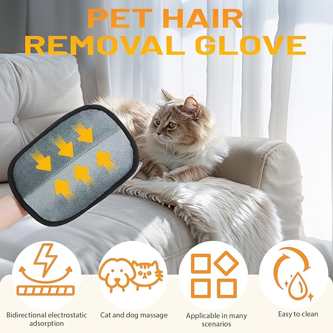 Five-Finger Electrostatic Pet Hair Remover Glove, Reusable Washable Magic Brush Pet Hair Remover Tool for Laundry, Couch, Carpet, Car Seat (1pcs)