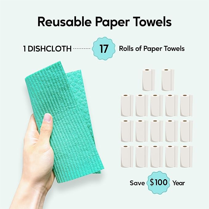 Swedish Dishcloths for Kitchen, 5 Pack Swedish Dish Cloths, Ultra Absorbent Reusable Paper Towels, Cellulose Sponge Cloths, Quick Drying, No Odor, Dishwasher Safe Orange