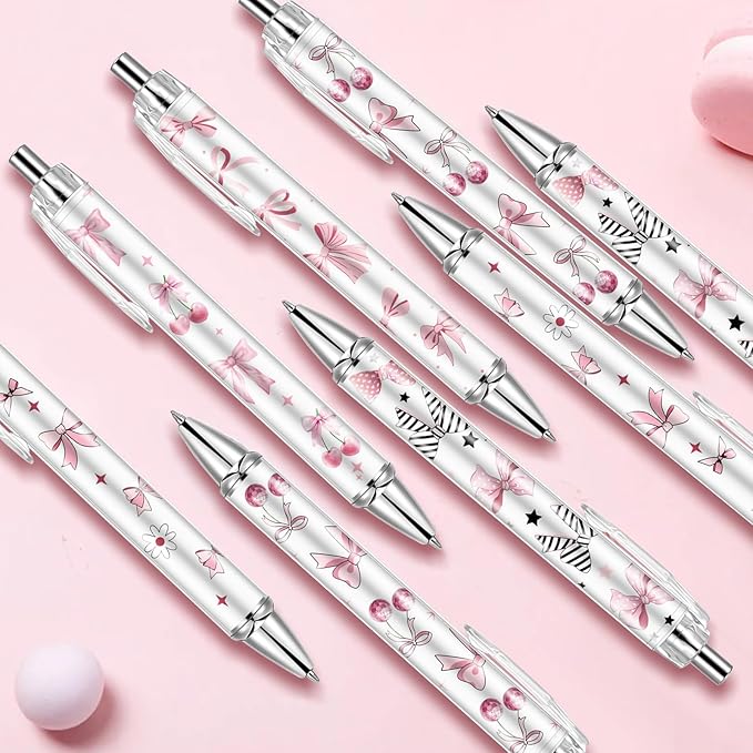 30Pcs Cute Pink Bow Pens Coquette Bow Ballpoint Pens Retractable Ballpoint Pens for Writing Journal Taking Notes School Office Home Thanksgiving Christmas Gift(Bow, 30)