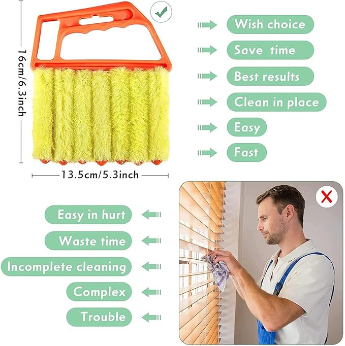 Universal Blind Cleaning Brush,Microfiber Venetian Blind Cleaner Brush Tool,Shutter Brush Works on Vertical/Horizontal Blinds for Dust Removal,Reusable & Washable,2 Pack (Orange)