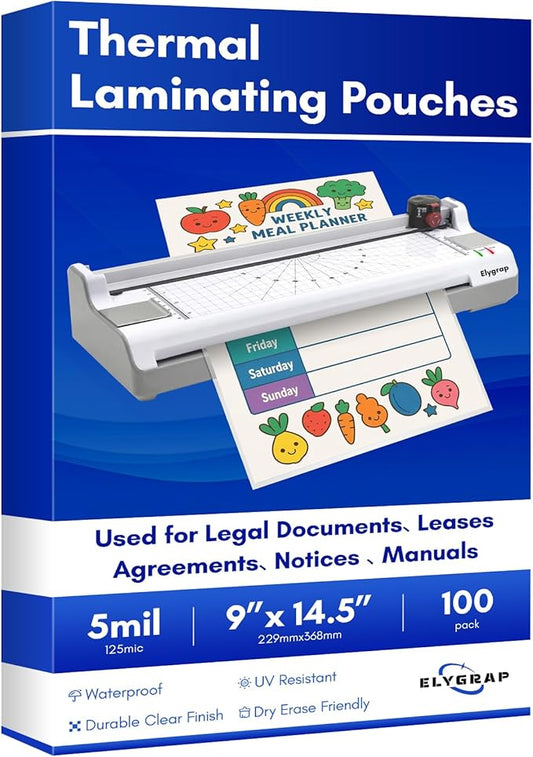 100 Pack 5Mil Legal Size Laminating Sheets 8.5"x14" (9x14.5) - Choise for Teachers and Officers-Thermal Pouches, Compatible with All Laminators for Documents/Cards/Photos