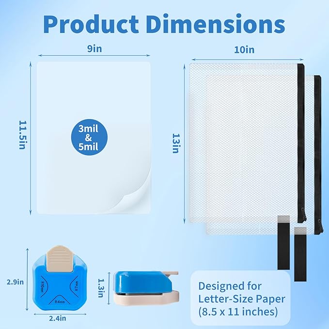 Binditek Laminating Sheets Bundle, 100 Pack Letter Size (50 x 3 Mil + 50 x 5 Mil) Thermal Laminating Pouches 8.5 x 11, with Corner Rounder & 2 Storage Folders, Office & Classroom Laminating Supplies