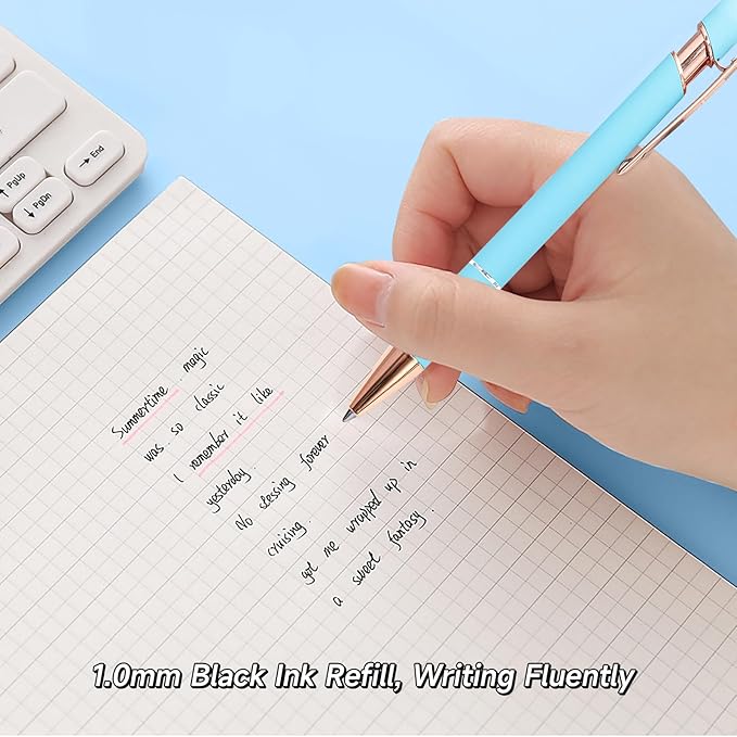Fancy Pens for Women, 6 Pcs Cute Blue Pens Ballpoint Pen Bulk, 1.0mm Medium Point Black Ink Smooth Writing Pen for Note Taking, Gifts for Nurse Teacher (Blue)