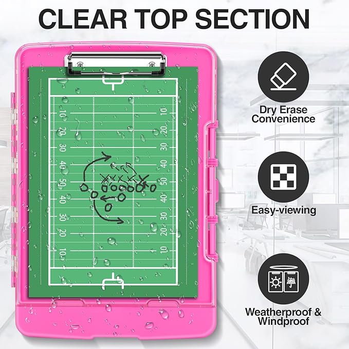 Sooez Original Clipboard with 2 Storage & Pen Holder, Heavy Duty Clip Boards 8.5x11 with Dual Storage, Clearview Dry Erase Coach Clipboard with Real Hinge, High Capacity, School & Office Supplies