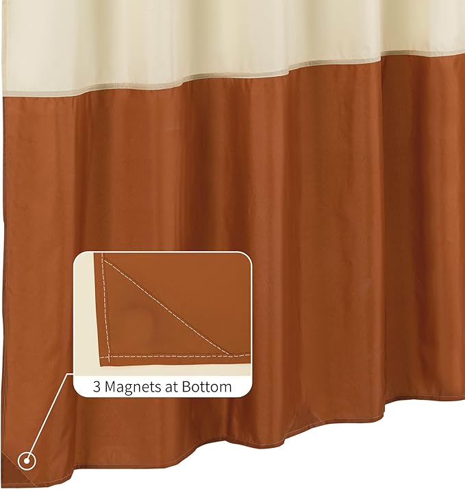 ALYVIA SPRING Waterproof Fabric Shower Curtain Liner - Soft & Light-Weight Cloth Shower Liner, 3 Bottom Magnets, Hotel Quality & Machine Washable - Standard Size 72x72, Cream and Orange