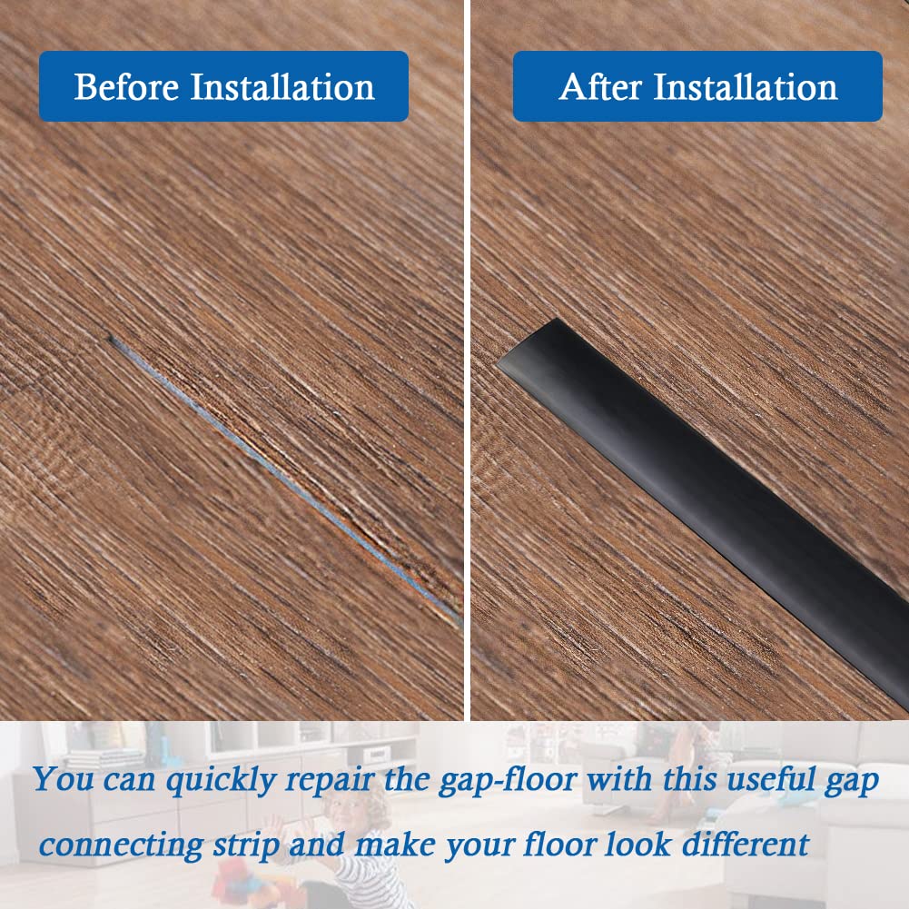 Floor Transition Strip Self Adhesive Floor Cover Strips Laminate 2" Wide Vinyl Flat Divider Transitions (5cm, 6.56Ft, Black)