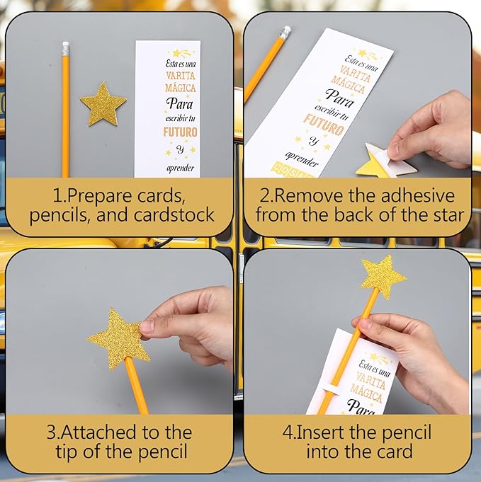 Colarr 50 Sets Varitas Mágicas Pencils Gifts Included 50 Pencils 50 Shimmering Star Stickers & 50 Inspirational Cards Birthday Welcome Party Favors Back to School Gifts