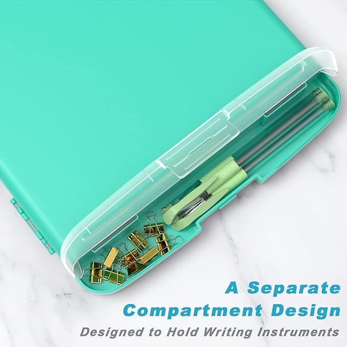 Rimilak Plastic Clipboard with Storage, 8.5 x 11 High Capacity Folio Nursing Case with Pen Holder, Size 14.2 x 9.6 x 1.2″ Folder Side-Opening for Classroom, Teacher, Student, Smooth Writing, Green