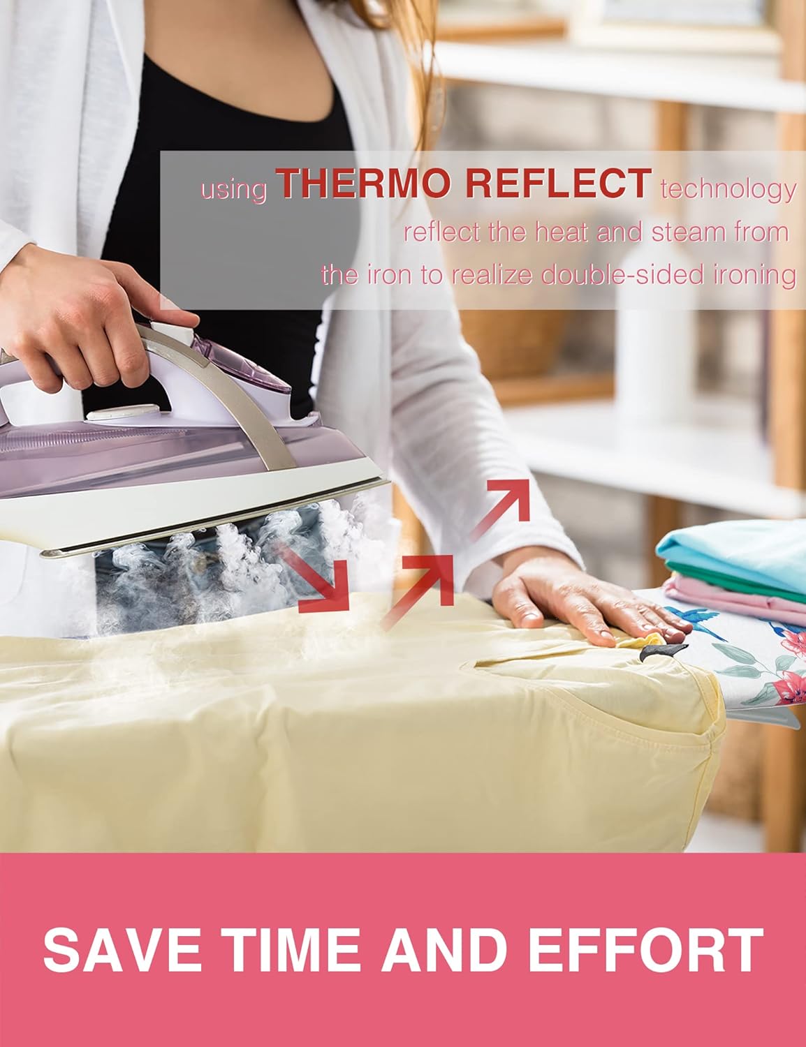 Extra Thick Ironing Board Cover and Pad, Resist Scorching and Staining, 15x54 Reflective Silicone Ironing Board Cover, Elastic Edges, 4 Fasteners, Large Protective Scorch Mesh Cloth