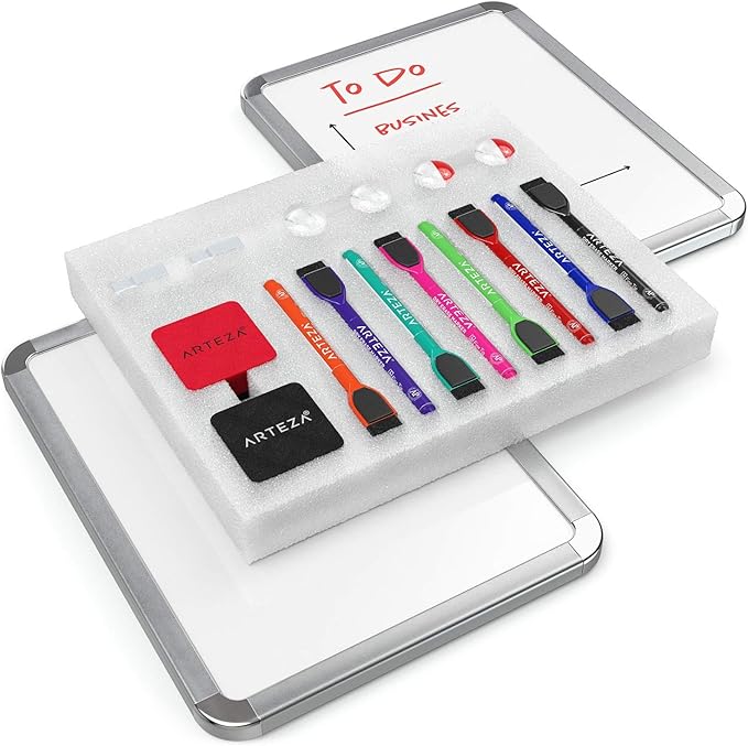 ARTEZA Magnetic White Board Set, 2-Pack 8.5x11 Dry Erase Boards with Markers & Magnets, for Wall, Fridge, Office, Planning & Classroom Use