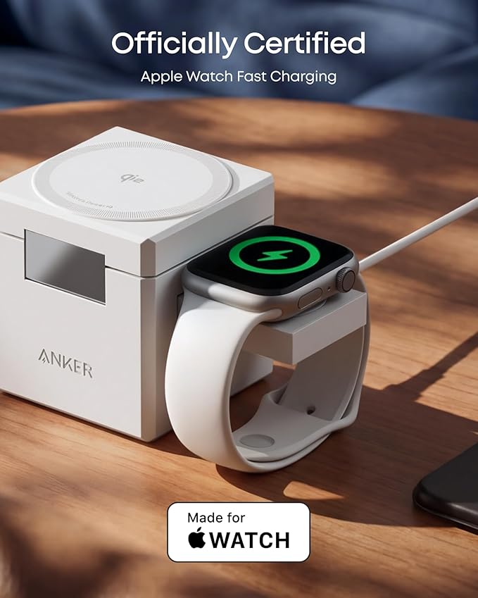 Anker 3-in-1 Cube with Qi2, MagSafe-Compatible Charger, iPhone 17 Wireless Charger, 15W Foldable Fast Charging Stand, for iPhone 17/16 / 15/14, Apple Watch, AirPods (40W USB-C Charger Included)