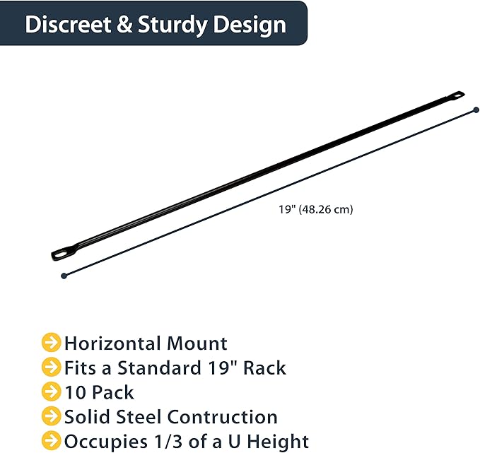 StarTech 10-Pack Horizontal Lacing Bar, Server Rack Cable Management, 19" Network Rack-Mount Cord Organizer, TAA
