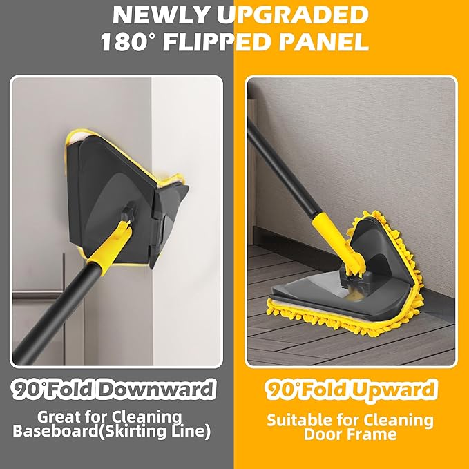 Newly Upgraded Wall Cleaner Mop with Long Handle 82 Inches, 3-in-1 Ceiling Cleaning Tool Duster with 6 Replacement Microfiber Chenille Pads for Painted Walls, Window, Floor, Baseboard