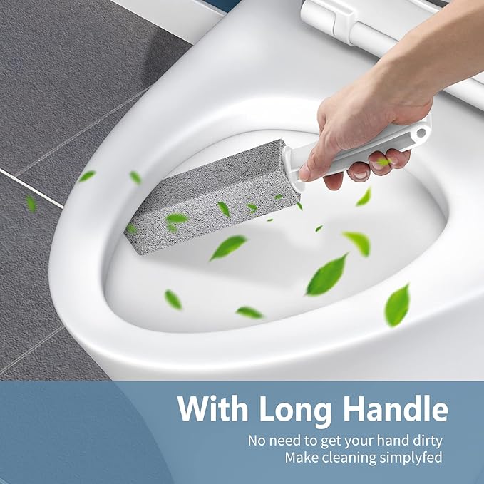 Toilet Bowl Cleaner Pumice Stone -Hard Water Stain Remover with Ergonomic Handle, Powerfully Removes Toilet Bowl Rings，Rust &Lime，Ideal for Toilet Brush/BBQ Grills/Sink/Pool/Bathroom【2Pack】