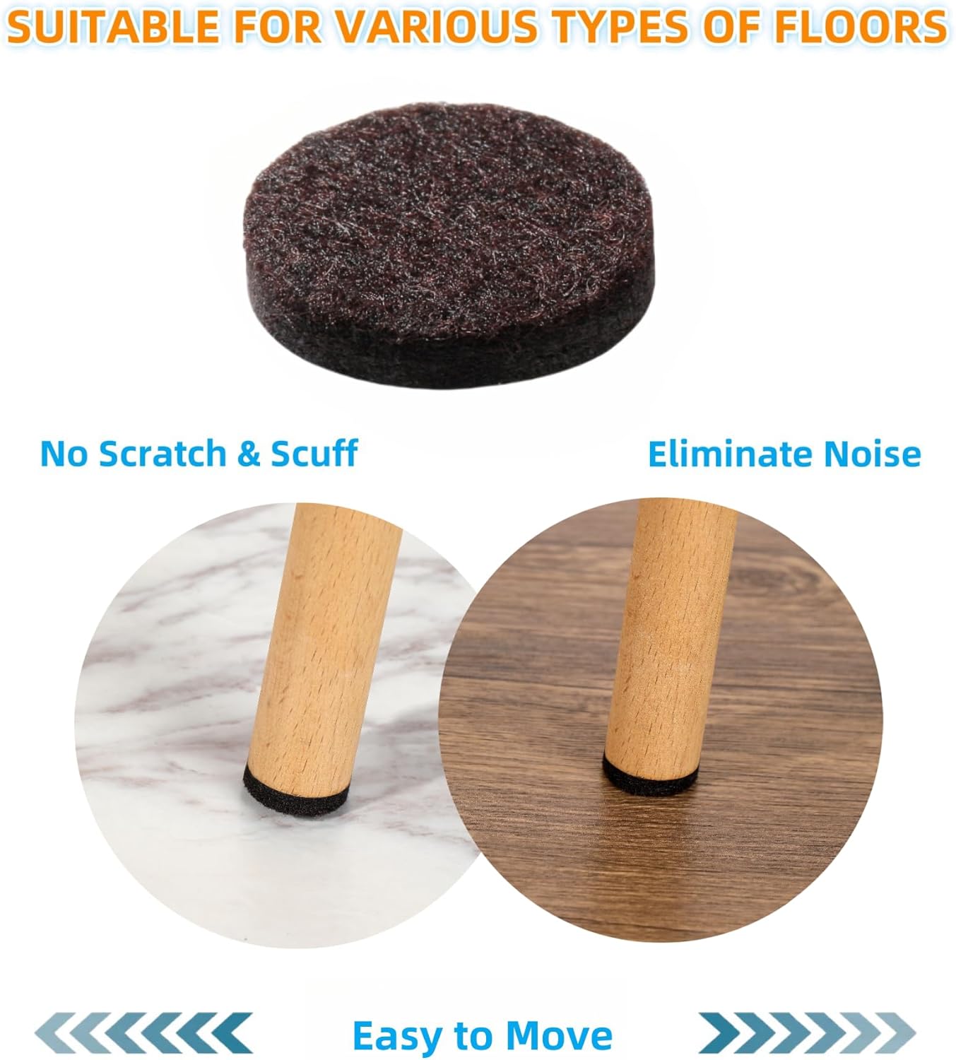 Furnigear Felt Furniture Pads for Hardwood Floors - Self Adhesive Chair Felt Pad, Floor Protector for Furniture Feet, Furniture Sliders Moving Furniture Smoothly, Anti Scratch 96 Pcs 3/4" Round Brown