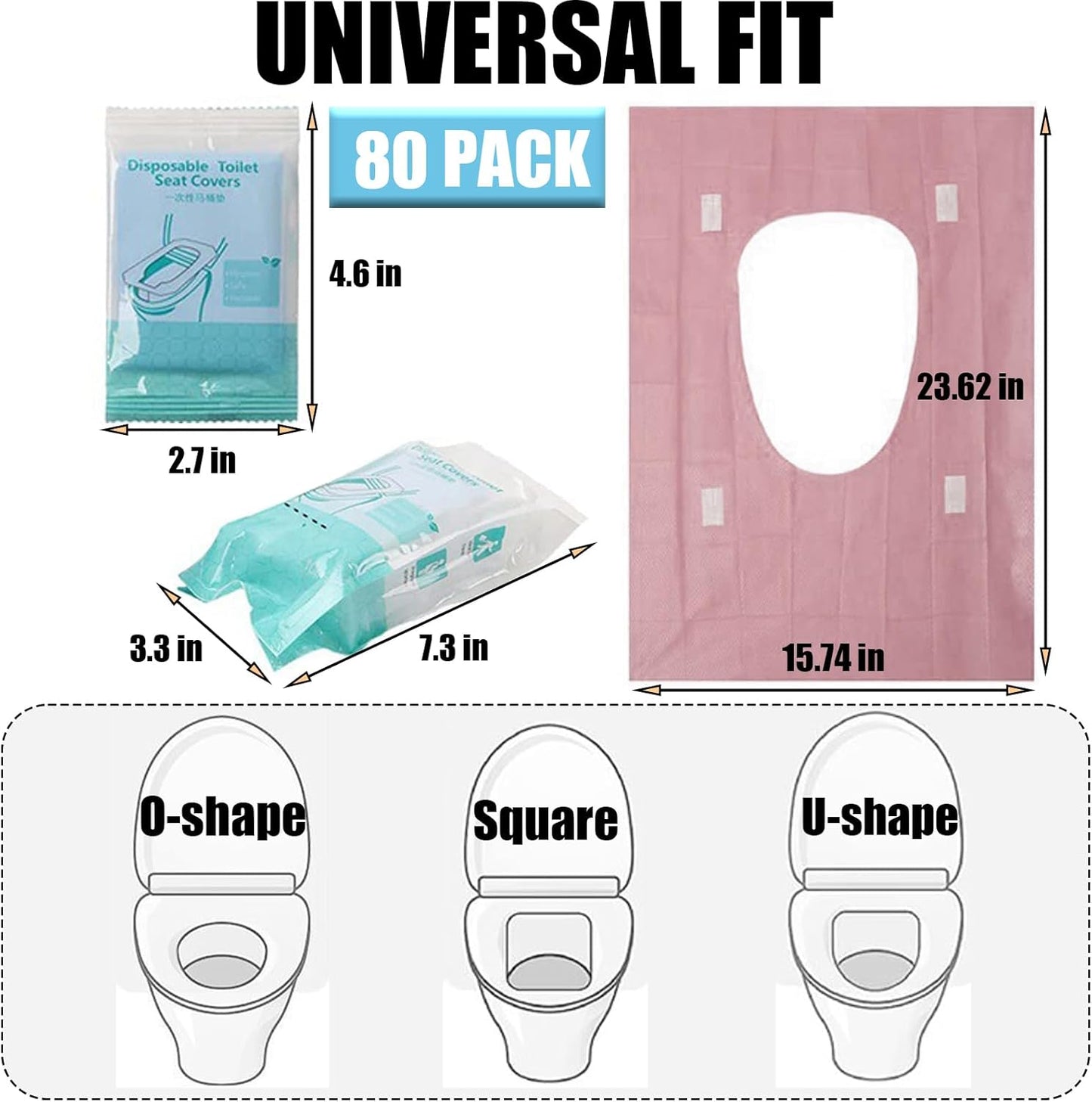 80 Pack Toilet Seat Covers Disposable 16x24 Inch XL Portable Toilet Liners Travel Seat Cover for Outdoors,Hotel, Hospital, Travel, Public Toilet Seat Cover (80pack, PINK)