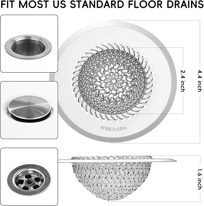 Drain Hair Catcher: for Bathtub & Shower (Fast Drainage), Reversible 304 Stainless Steel Protector. Fits Pop-Up & Regular Bathroom Drains (Silvery White)
